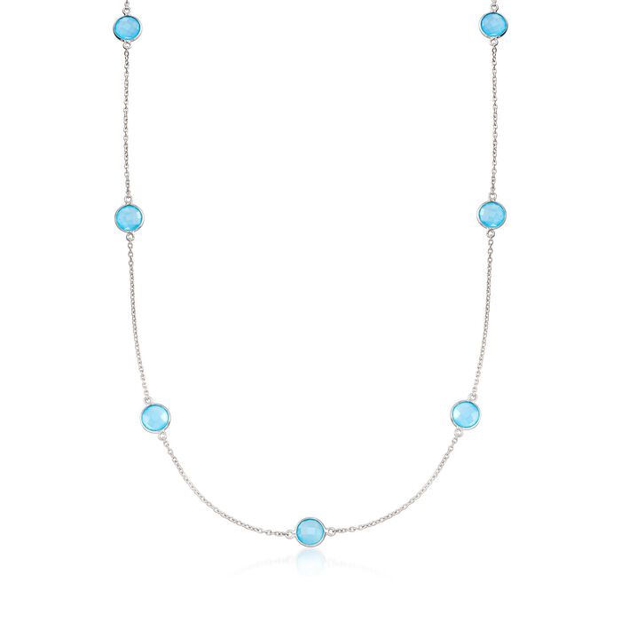 Blue Chalcedony Station Necklace in Sterling Silver