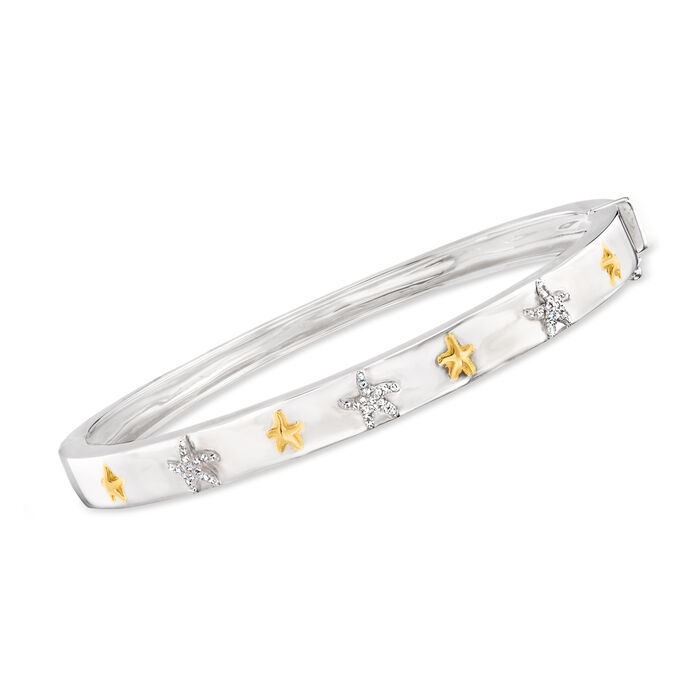 .10 ct. t.w. Diamond Starfish Bangle Bracelet in Two-Tone Sterling Silver