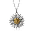 Sterling Silver and 14kt Yellow Gold Sunflower Pendant Necklace