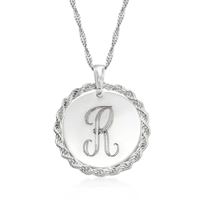Italian Sterling Silver Personalized Roped-Disc Pendant Necklace