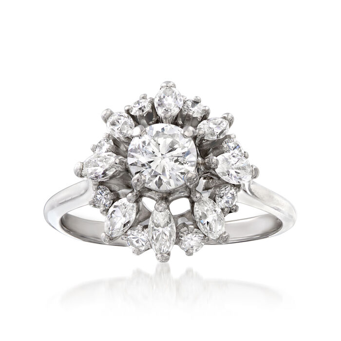 C. 1970 Vintage 1.00 ct. t.w. Diamond Flower Ring in Platinum