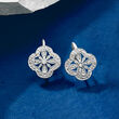 Openwork Clover Drop Earrings with Diamond Accents in Sterling Silver