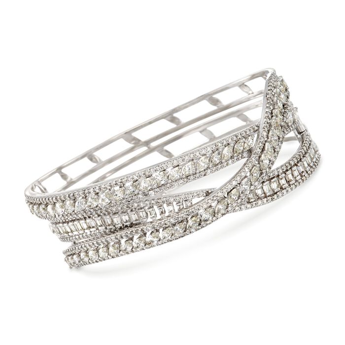 9.15 ct. t.w. Diamond Crisscross Bangle Bracelet in 18kt White Gold