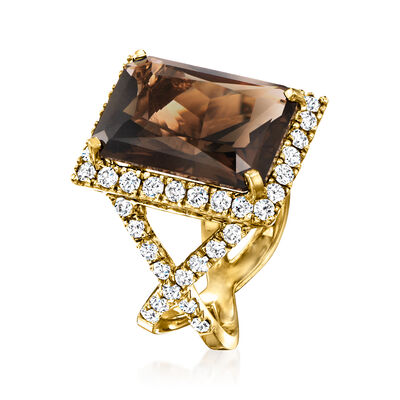 14.00 Carat Smoky Topaz Ring with 1.35 ct. t.w. Diamonds in 14kt Yellow Gold