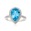 3.75 Carat Blue Topaz Ring with Diamonds in 14kt White Gold