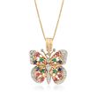 C. 1990 Vintage .76 ct. t.w. Multi-Stone Butterfly Pendant Necklace With Diamonds in 14kt Yellow Gold