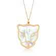 Italian Mother-Of-Pearl Tiger's Face Drop Necklace in 14kt Yellow Gold