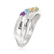 Personalized Birthstone and Name Two-Row Ring with Diamond Accents in Sterling Silver