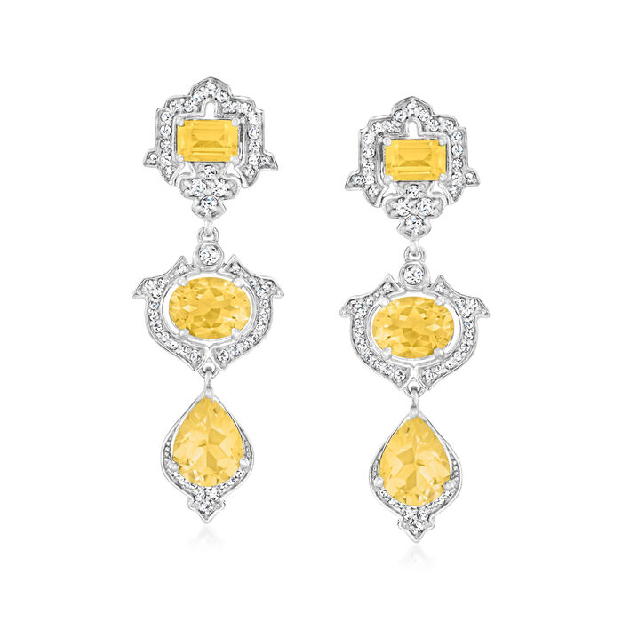 5.40 ct. t.w. Citrine and .50 ct. t.w. White Topaz Drop Earrings in Sterling Silver