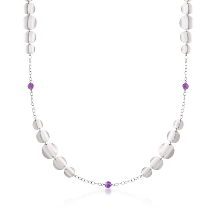 Sterling Silver Graduated Disc Necklace with 3.70 ct. t.w. Amethyst Beads