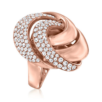 1.75 ct. t.w. Pave Diamond Ribbon Knot Ring in 18kt Rose Gold
