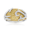 1.35 ct. t.w. Yellow and White Pave Diamond Swirled Dome Ring in 14kt White Gold