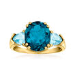 5.40 ct. t.w. Tonal Blue Topaz Three-Stone Ring in 14kt Yellow Gold