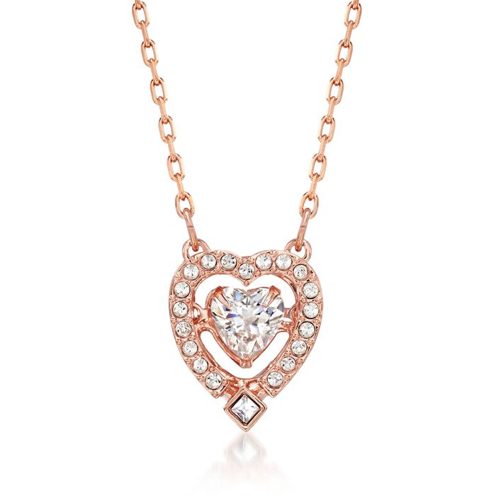 Swarovski Crystal &quot;Sparkling Dance&quot; Floating Crystal Heart Necklace in Rose Gold Plate