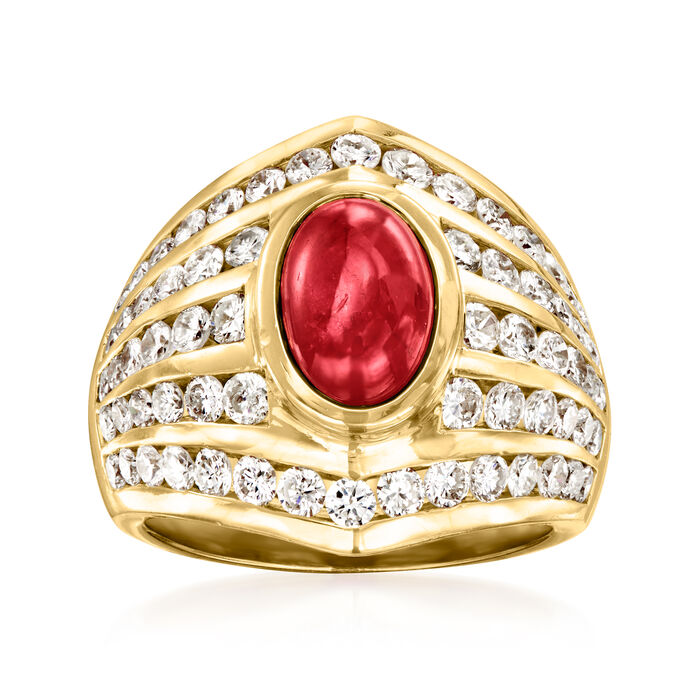 C. 1980 Vintage 2.65 Carat Ruby and 1.65 ct. t.w. Diamond Cocktail Ring in 18kt Yellow Gold