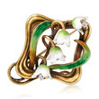 C. 1912 Vintage .12 ct. t.w. Diamond and Multicolored Enamel Lily of the Valley Pin in 14kt Yellow Gold