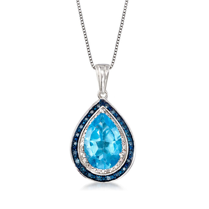 4.20 Carat Sky Blue Topaz and .19 ct. t.w. Blue and White Diamond Pendant Necklace in Sterling Silver