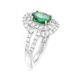 C. 1990 Vintage 1.30 Carat Emerald and 1.20 ct. t.w. Diamond Halo Ring in 14kt White Gold