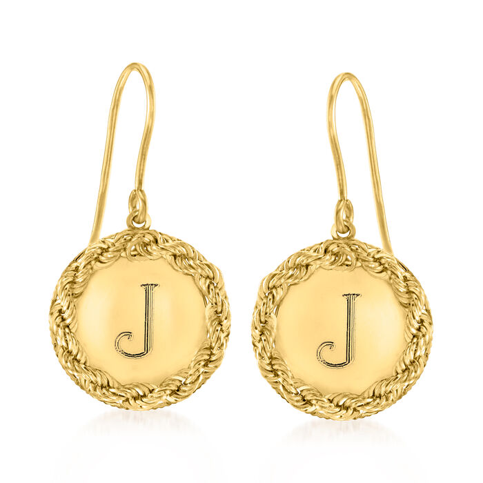 Italian 14kt Yellow Gold Personalized Roped-Circle Drop Earrings