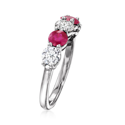 .70 ct. t.w. Ruby and 1.00 ct. t.w. Lab-Grown Diamond Ring in 14kt White Gold