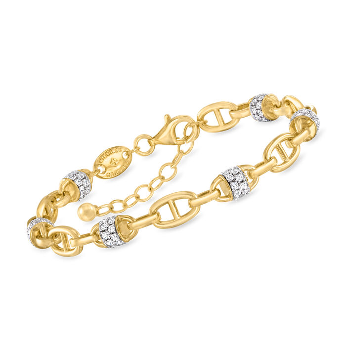Charles Garnier 1.60 ct. t.w. CZ Anchor-Link Bracelet in 18kt Gold Over Sterling
