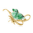 C. 1970 Vintage Jade Duck Pin with Onyx in 14kt Yellow Gold