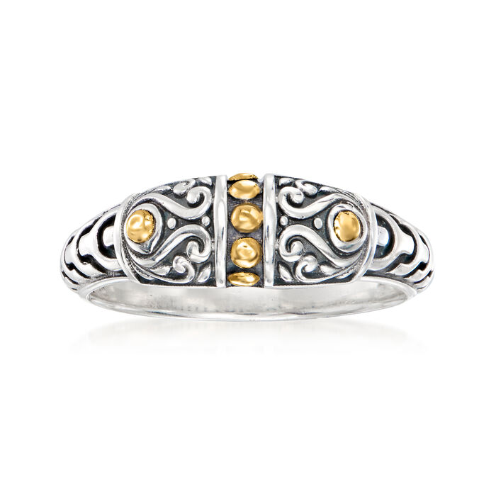 Sterling Silver and 18kt Yellow Gold Bali-Style Scrollwork Ring