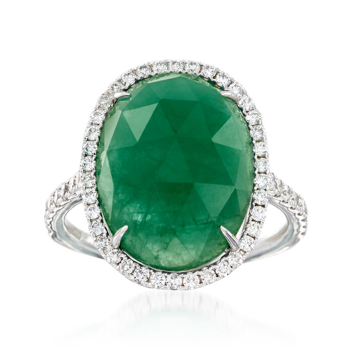 7.75 Carat Emerald and .58 ct. t.w. Diamond Ring in 18kt White Gold