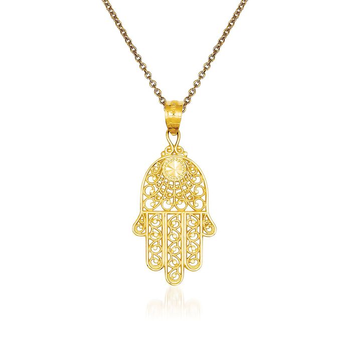 14kt Yellow Gold Hand of God Pendant Necklace. 18
