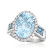 5.50 Carat Aquamarine, .90 ct. t.w. London Blue Topaz and .31 ct. t.w. Diamond Ring in 14kt White Gold