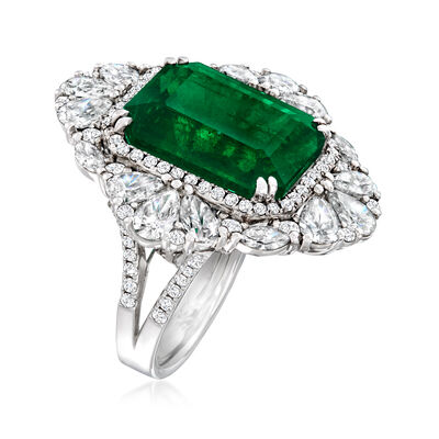 16.00 Carat Emerald Ring with 5.44 ct. t.w. Diamonds in 18kt White Gold