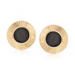 C. 1980 Vintage Black Onyx and 14kt Yellow Gold Disc Earrings