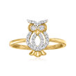 .13 ct. t.w. Diamond Owl Ring in 18kt Gold Over Sterling