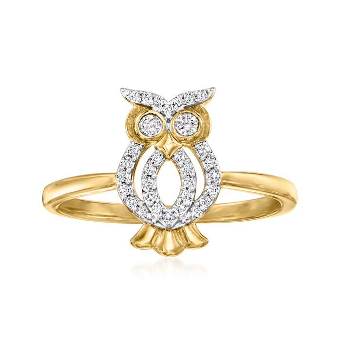 .13 ct. t.w. Diamond Owl Ring in 18kt Gold Over Sterling