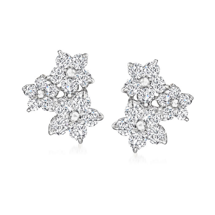 C. 1990 Vintage 1.00 ct. t.w. Diamond Flower Cluster Earrings in Platinum
