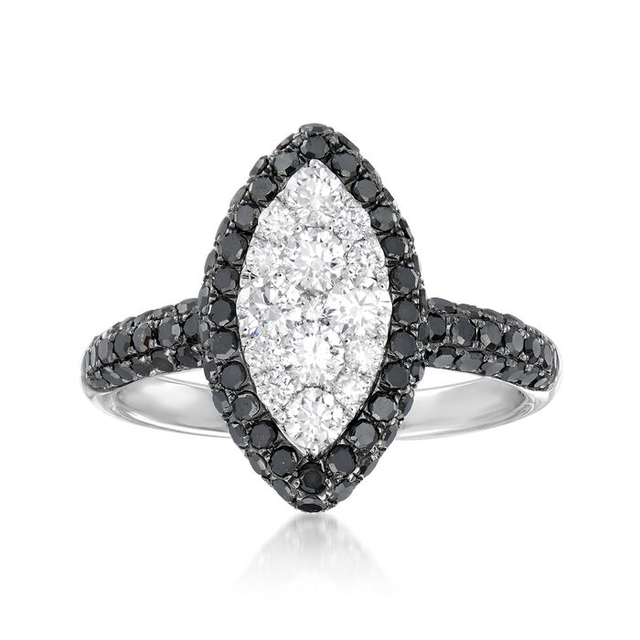 1.52 ct. t.w. Black and White Diamond Marquise-Shaped Ring in 14kt White Gold