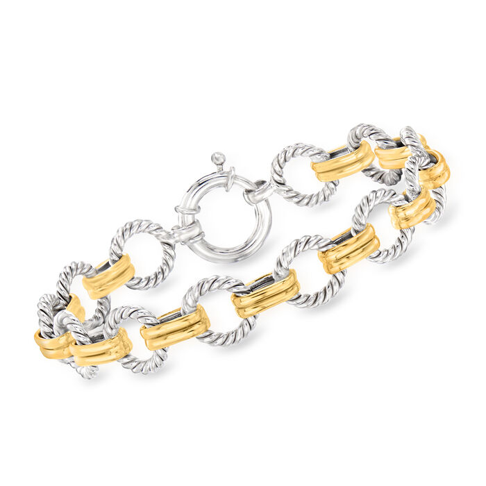 Two-Tone Sterling Silver Twisted Circle-Link Bracelet