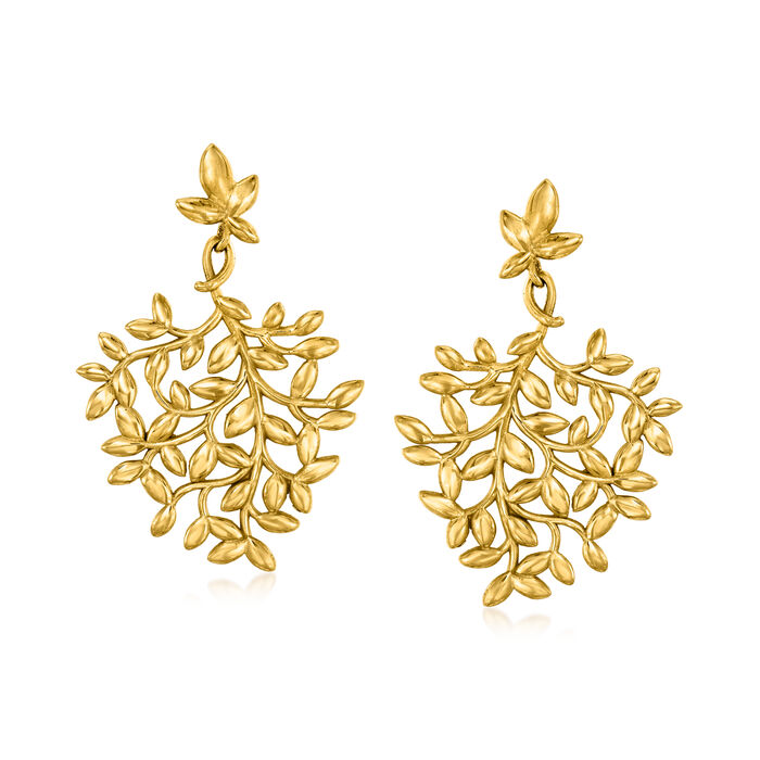 C. 1990 Vintage Tiffany Jewelry &quot;Paloma Picasso&quot; 18kt Yellow Gold Leaves Drop Earrings