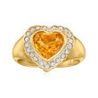 C. 1980 Vintage 1.45 Carat Citrine Heart Ring with .25 ct. t.w. Diamonds in 18kt Yellow Gold