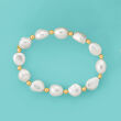 10.5-11.5mm Cultured Baroque Pearl Stretch Bracelet with 14kt Yellow Gold