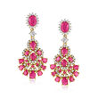 8.20 ct. t.w. Ruby and 1.70 ct. t.w. White Zircon Drop Earrings in 18kt Gold Over Sterling