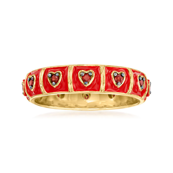 .20 ct. t.w. Garnet and Red Enamel Heart Ring in 18kt Gold Over Sterling