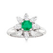 C. 1980 Vintage .50 Carat Emerald and .70 ct. t.w. Diamond Flower Ring in Platinum