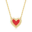 Red Enamel Heart Necklace with Diamond Accents in 14kt Yellow Gold