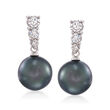 Mikimoto 9mm Black South Sea Pearl Earrings with Diamonds in 18kt White Gold