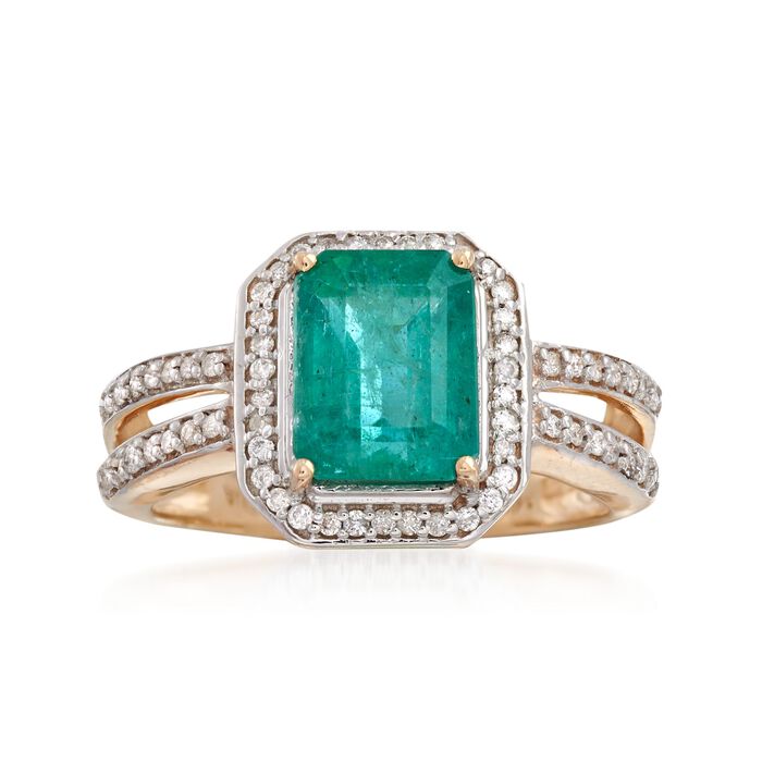 2.10 Carat Emerald and .27 ct. t.w. Diamond Ring in 14kt Yellow Gold