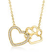 .30 ct. t.w. White Topaz Heart and Paw Print Necklace in 18kt Gold Over Sterling
