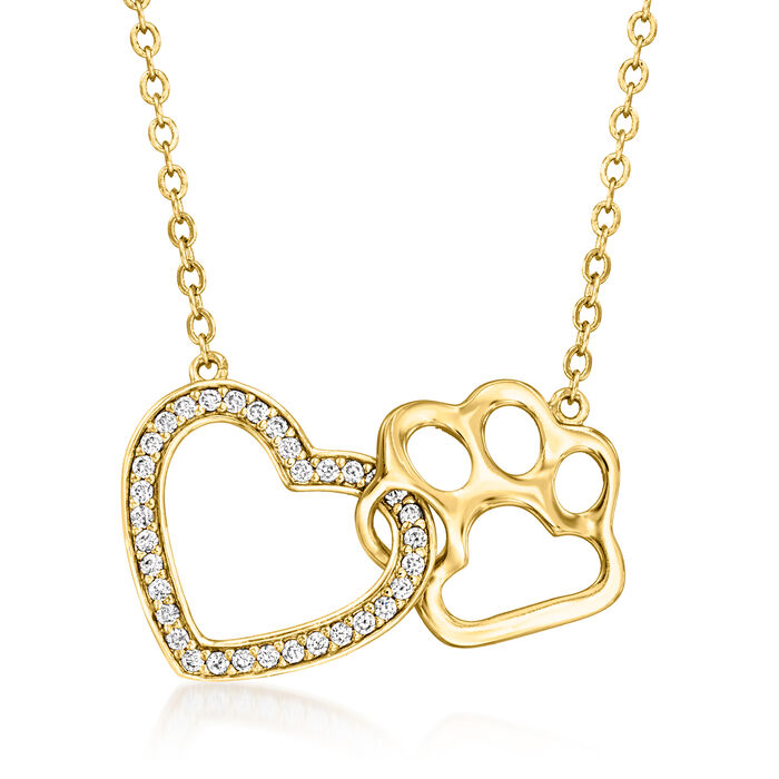 .30 ct. t.w. White Topaz Heart and Paw Print Necklace in 18kt Gold Over Sterling