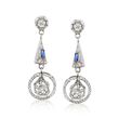 C. 1950 Vintage 1.30 ct. t.w. Diamond Drop Earrings with Synthetic Sapphires in 18kt White Gold