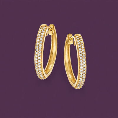 .34 ct. t.w. Diamond Hoop Earrings in 18kt Gold Over Sterling